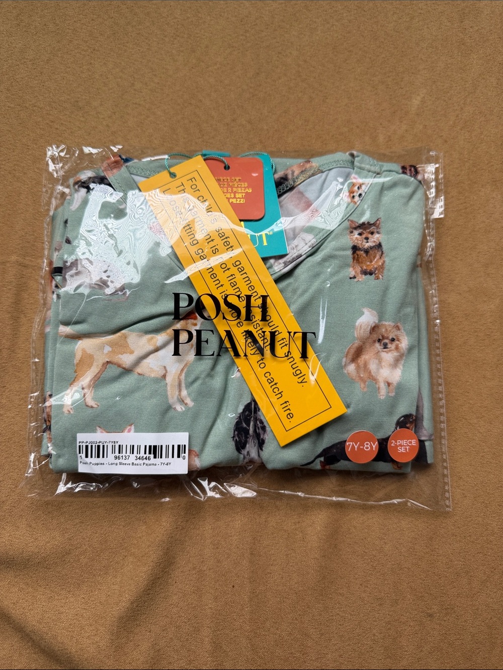 NWT Posh Peanut Mint Green Dog Print Pajama Set- size 7/8
